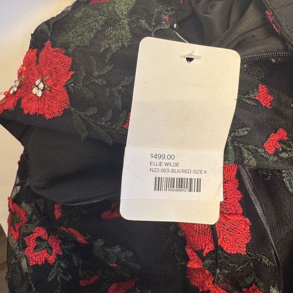 NWT Size 4 Ellie Wilde floral embroidered ball gown crystal belt v neck - Picture 6 of 9